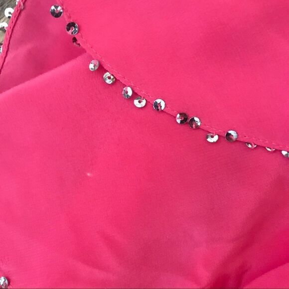 Sassy Hot Pink Sequin trim ruffled mini dress 0 - Picture 6 of 6